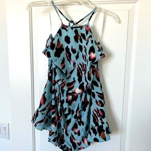 Large animal print shorts romper